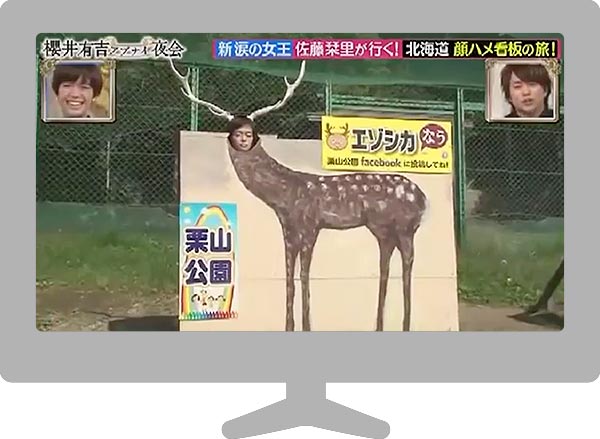 佐藤栞里さんが栗山公園の顔ハメ看板の旅に来られました（2015年10月、櫻井有吉アブナイ夜会でテレビ放送）