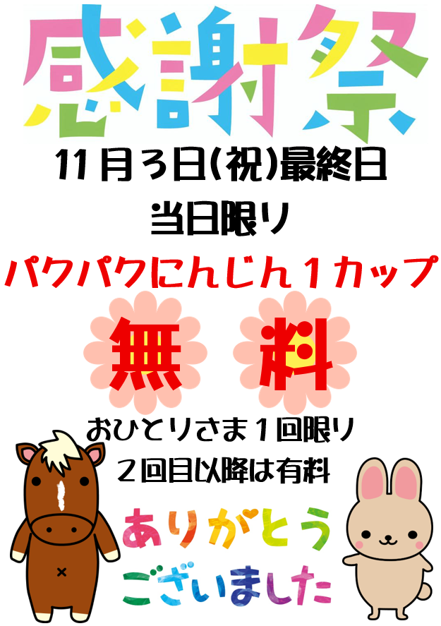 11月3日（祝）最終日です！！